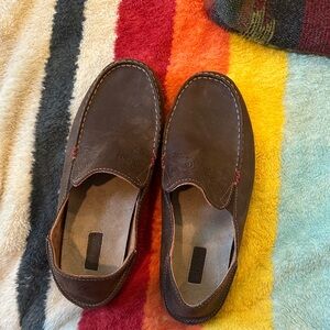 OluKai Men’s Brown Suede Slip-On Loafers with Subtle Stitch Accents